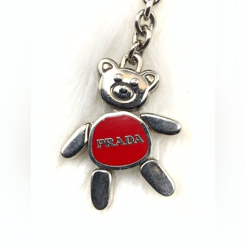 PRADA Bear Motif Silver Tone Phone Charm